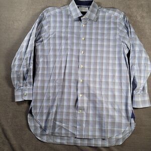 Charles Tyrwhitt Long Sleeve‎ Flip Cuff Blue Black Plaid Mens Shirt Size 16.5 33